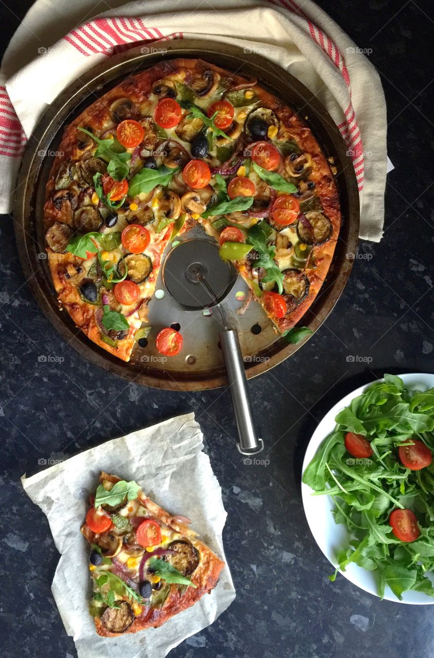 Homemade Mediterranean pizza 