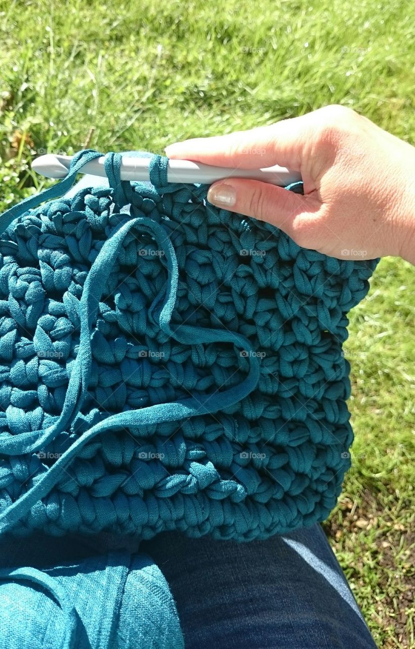 A crocheted bag