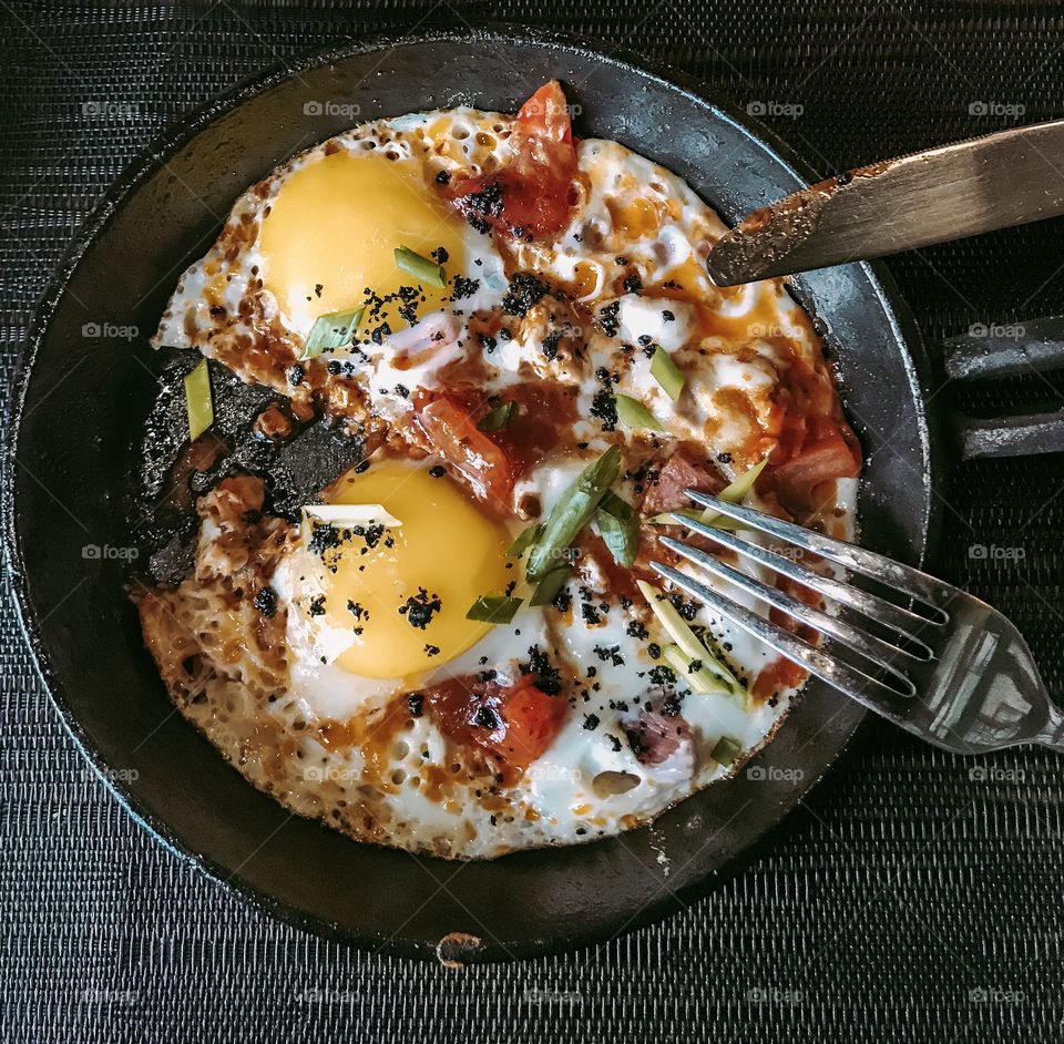 Scramble eggs, breakfast