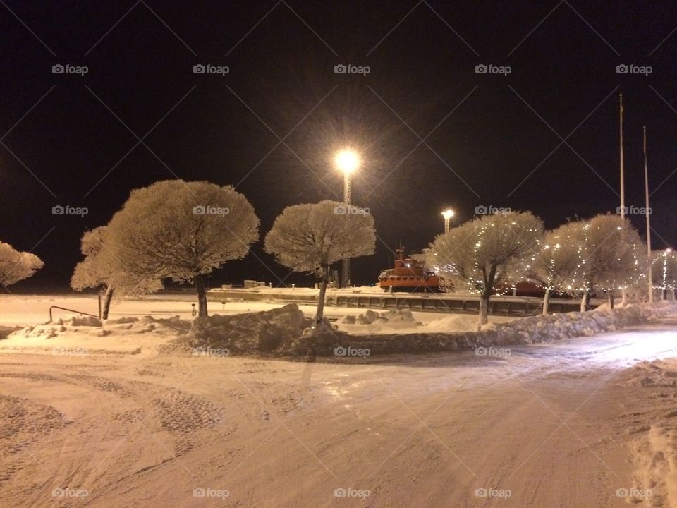 Winter in the harbour in Luleå Sweden 