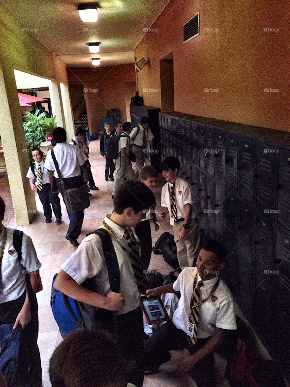 Students in school corridor