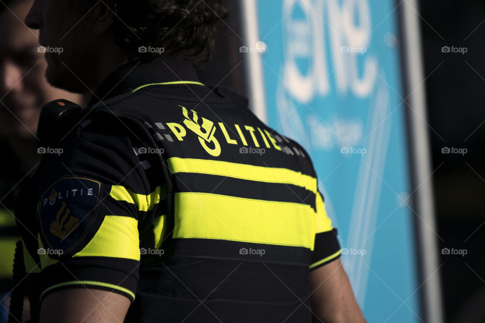 Backside Of A Policeman At Den Haag The Netherlands 2018