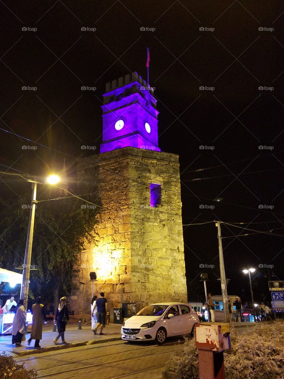 the clock tower overlooking old town antalya turkey