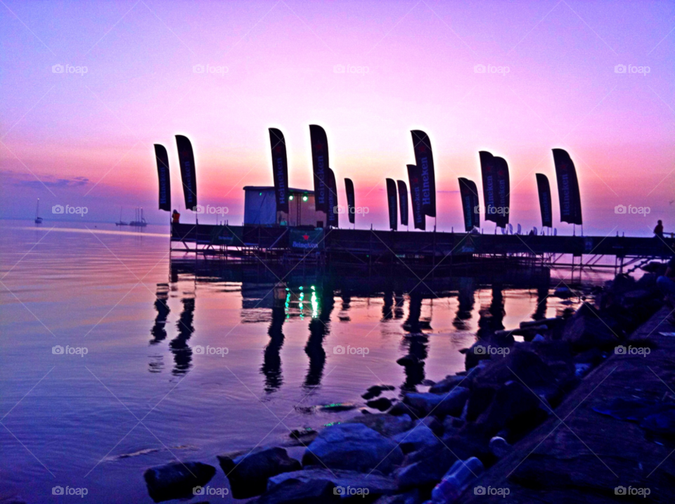 purple morning lake sunrise by levyatan
