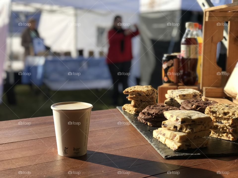Lovely flat white and assortment of biscuits and the Thame food festival!