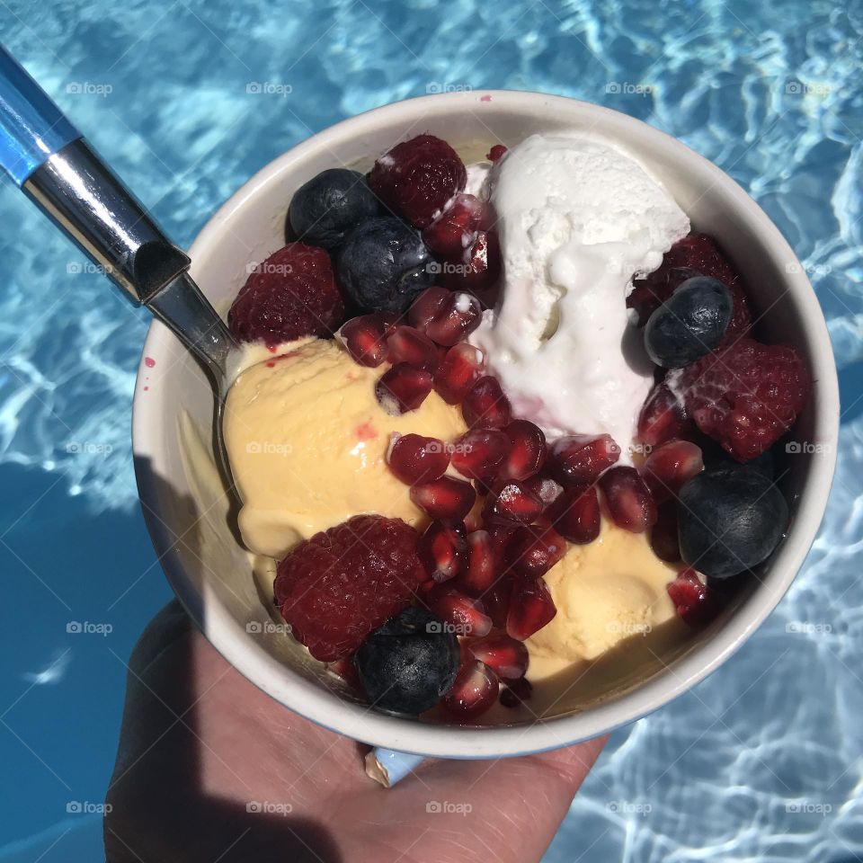 Summer ice cream snack by the pool