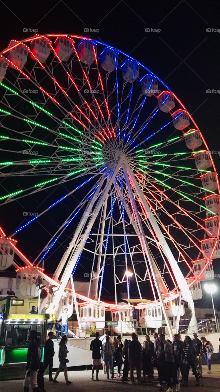 Coloured Ferris Wheel, Fairground, Colour, Night 