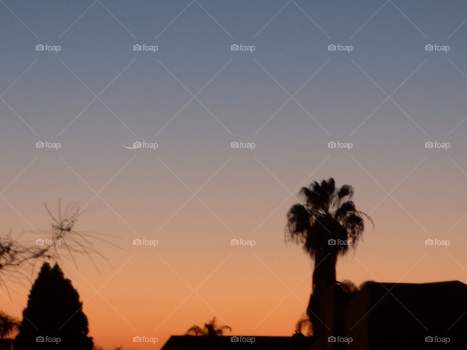 Waxing crescent between dusk and the evening.
