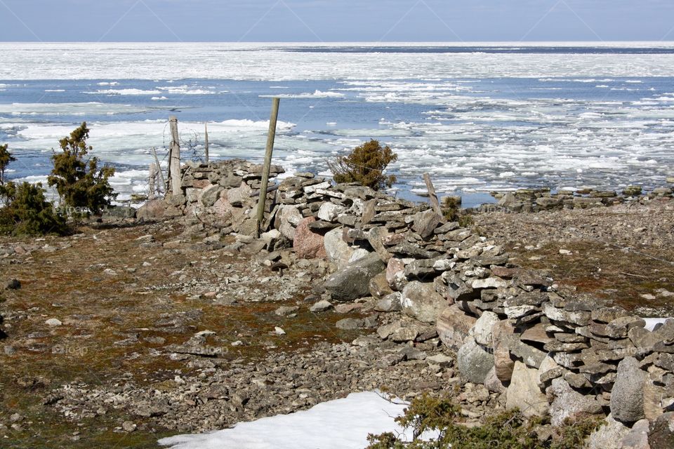 Stone wall beach