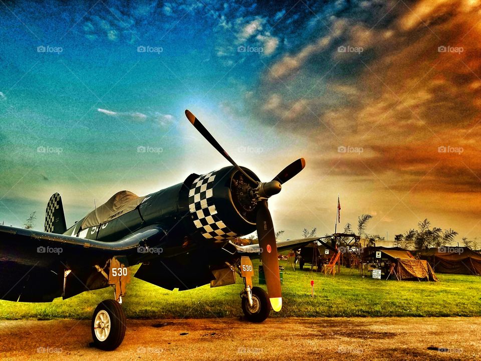 WWII  warbird at sunset