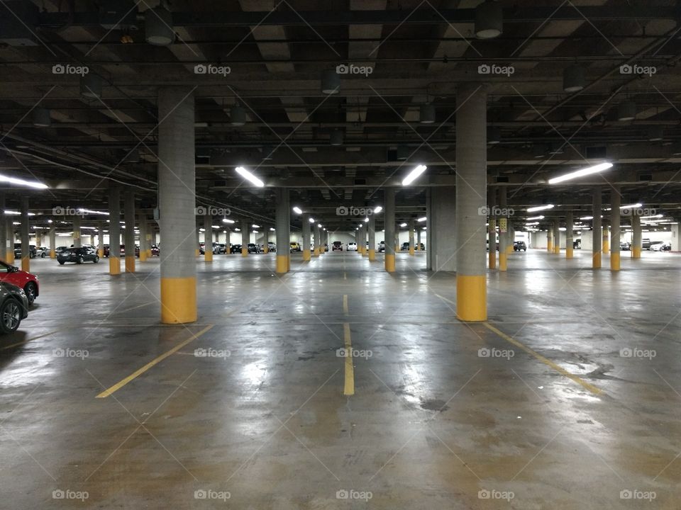 symmetry in an underground parking garage.