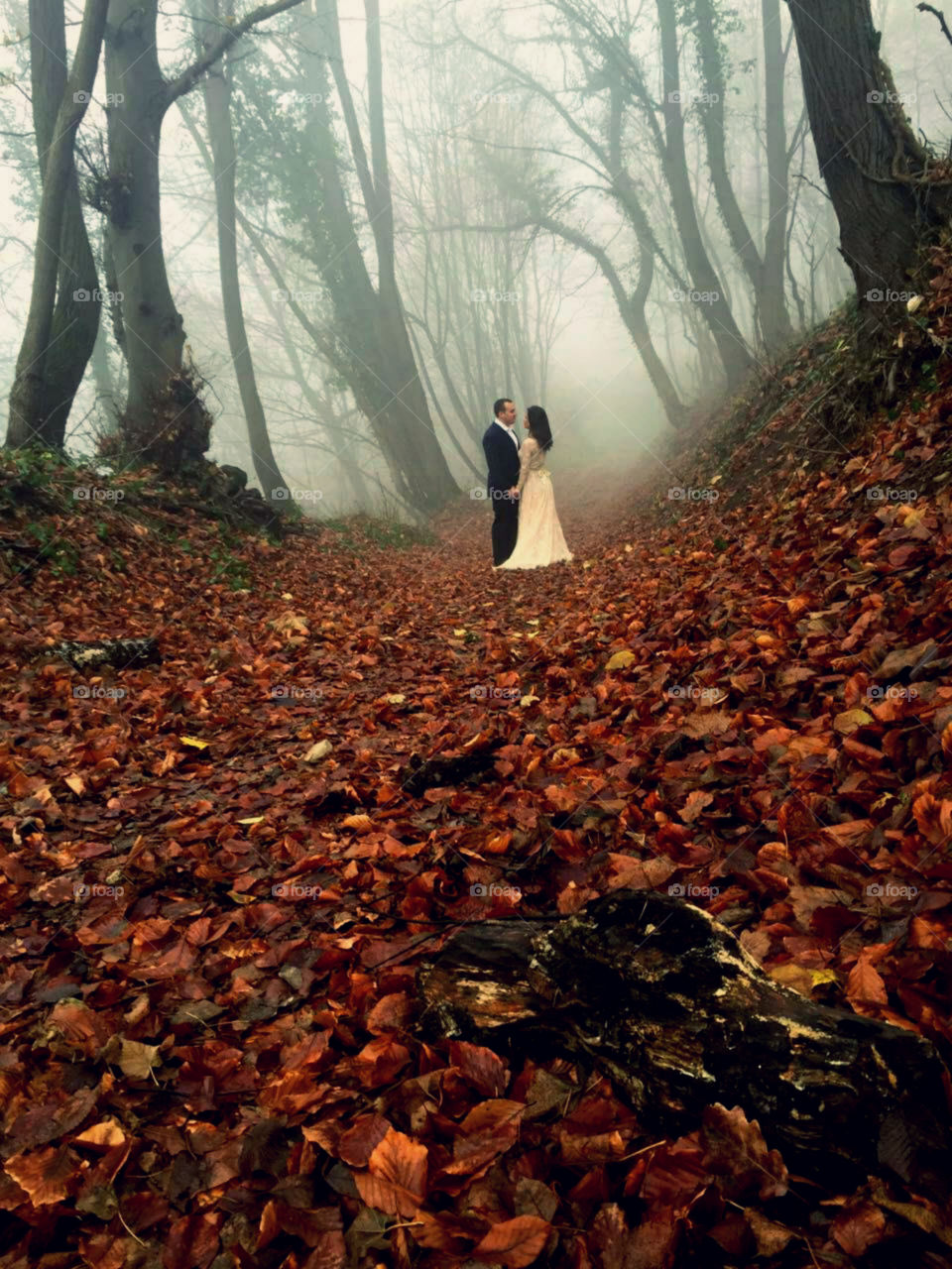 wedding day, wife and husband. forest