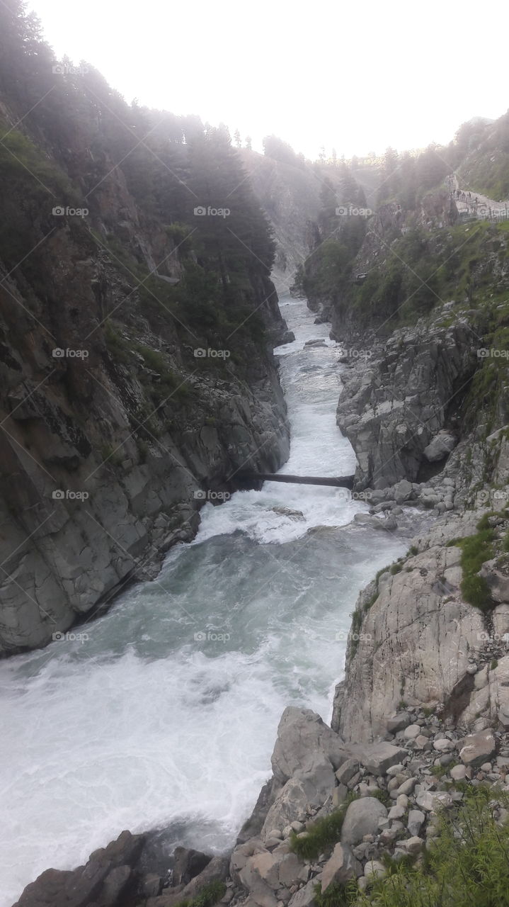 Flow of Local River called "Veshouw" is at its Peak in this Year Summer  as last  Winter witnessed heavy Down Pours in Kashmir Valley.
The River called " Veshouw" feeds hundereds of Villages with respect to Drinking Water , Irrigation & Horticulture