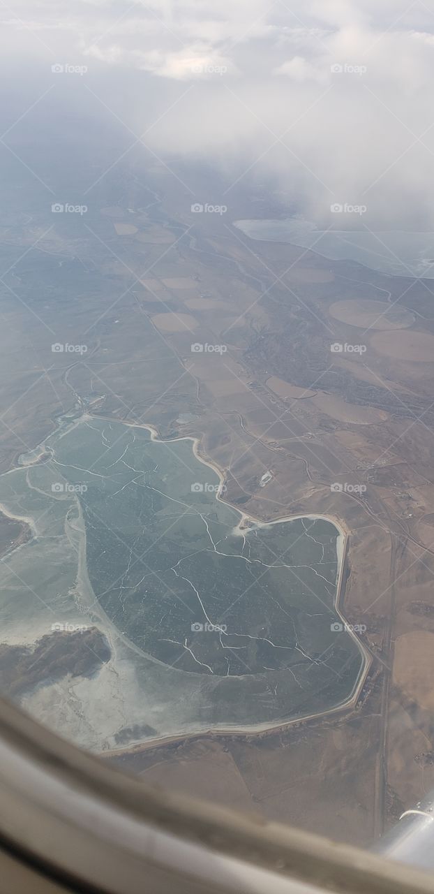 Frozen lake over Denver Colorado