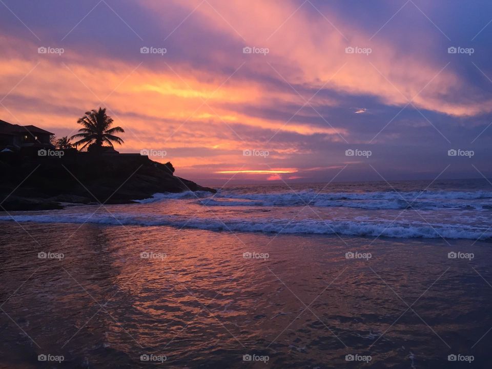 Sunset on the tropical beach 
