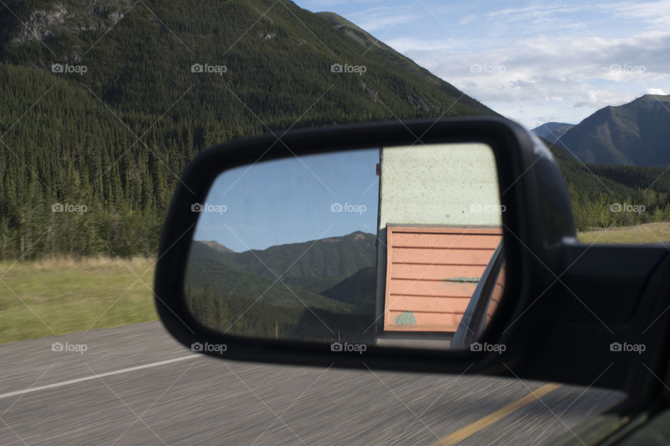 Travel Trailer in Rearview 