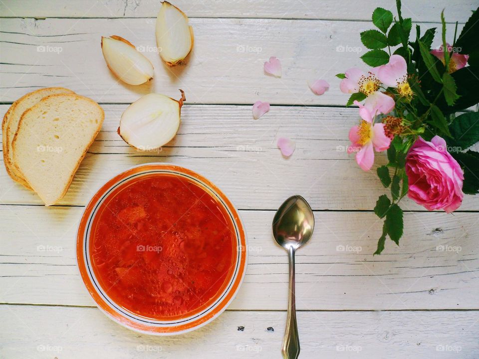 Ukrainian soup and homemade bread