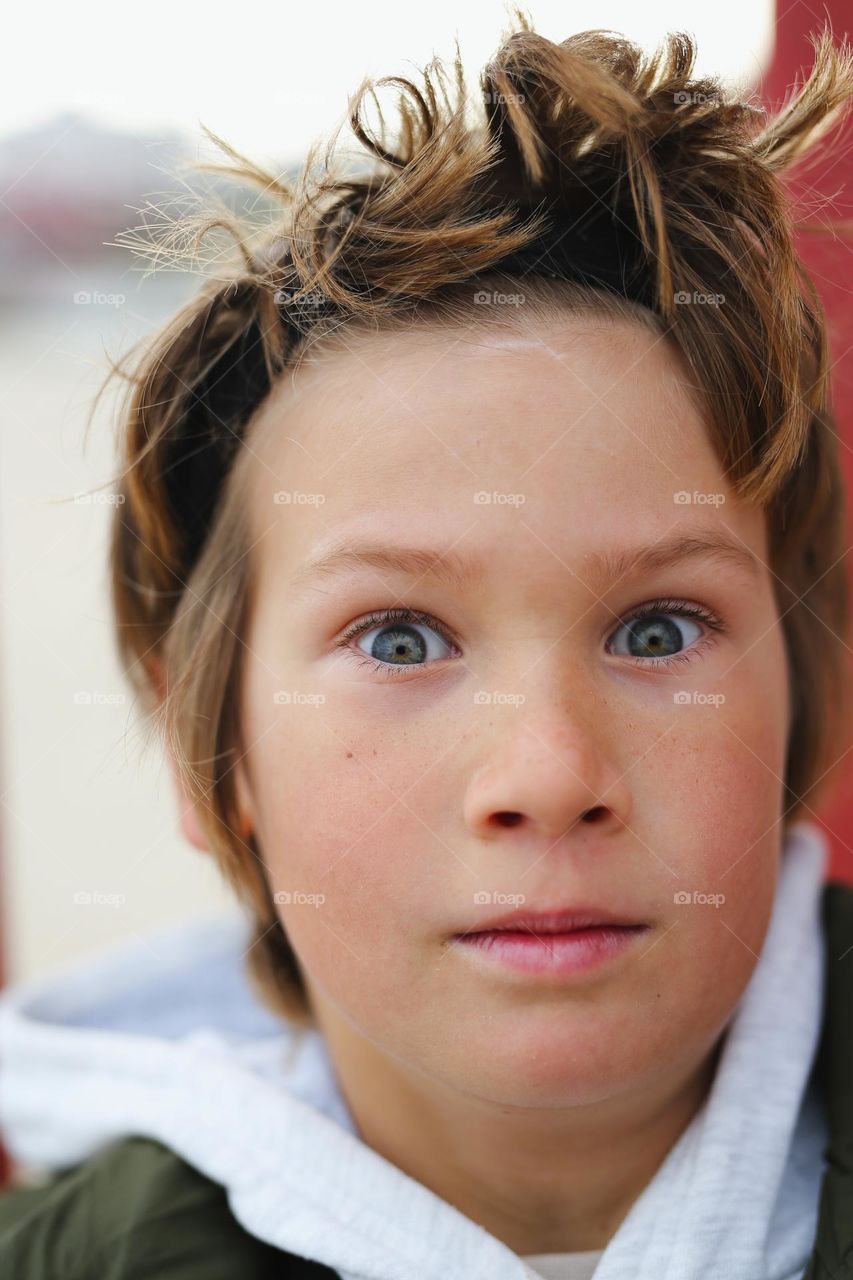 Emotions of surprise, boy eight years old 