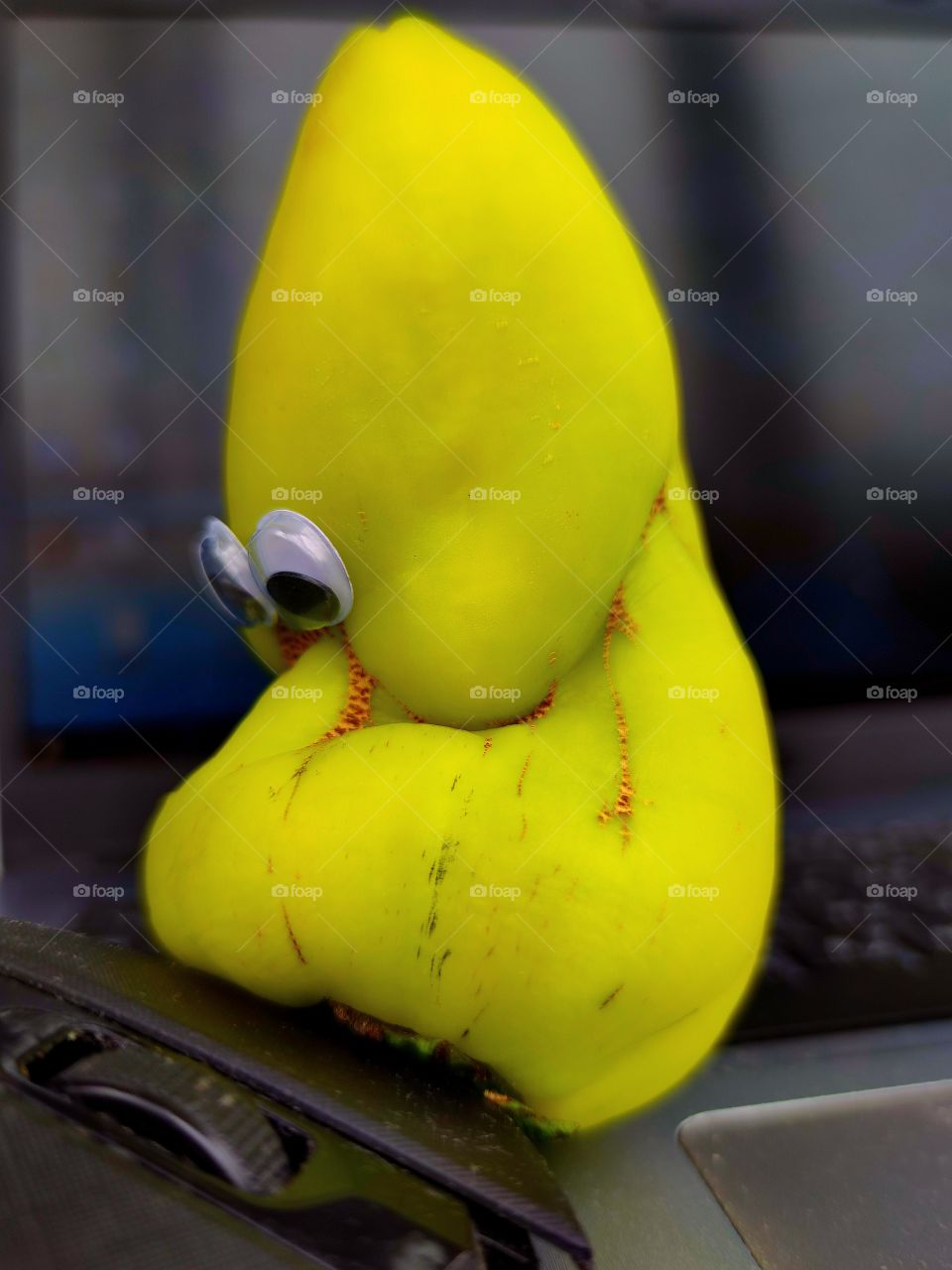 Fantasy of nature.  Pepper in the shape of a "waiting" figure on a computer keyboard.  computer mouse in the foreground