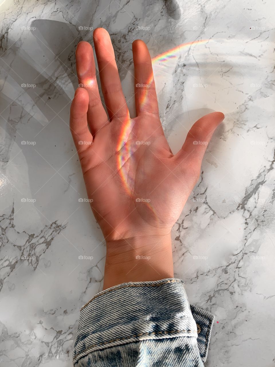 Rainbow ray hand denim marble