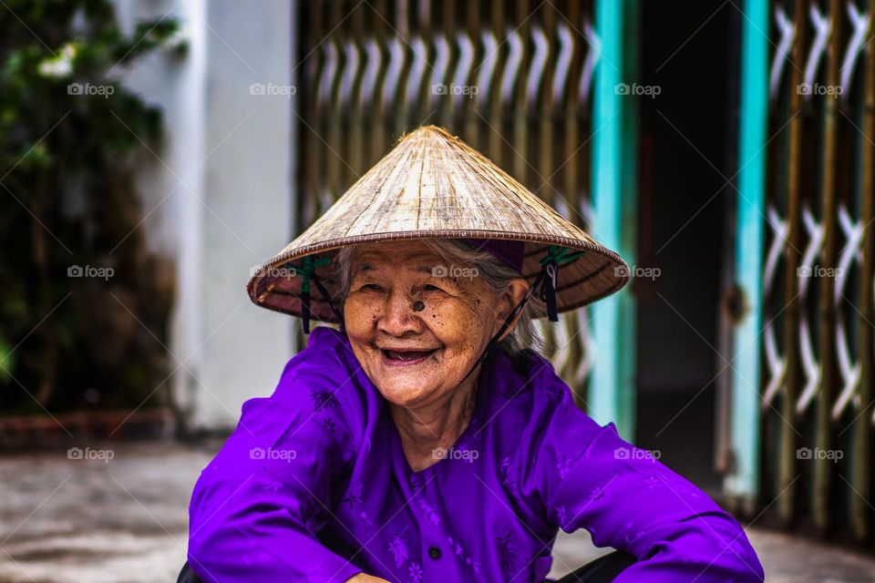 Old woman looks very happy 