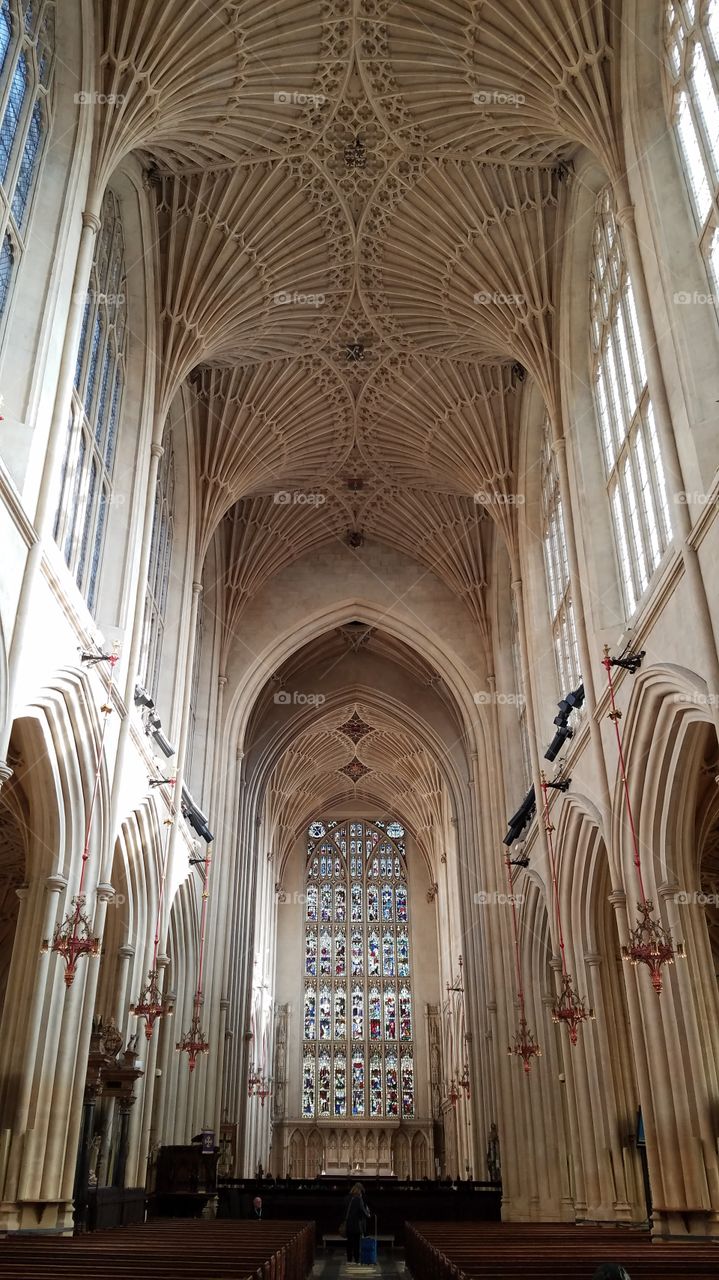 Fan Ceiling and Stained Glass at the Bath Abbey
