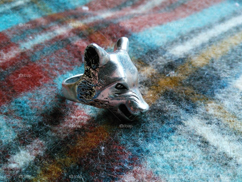 silver wolf head ring