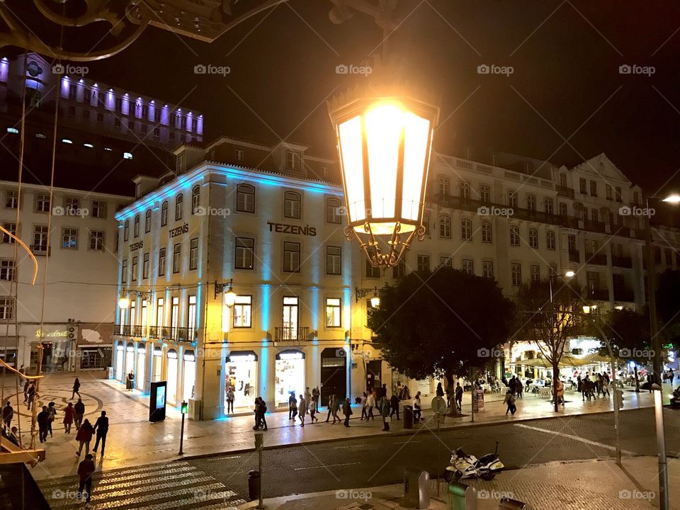 Rossio square in Lisbon by night