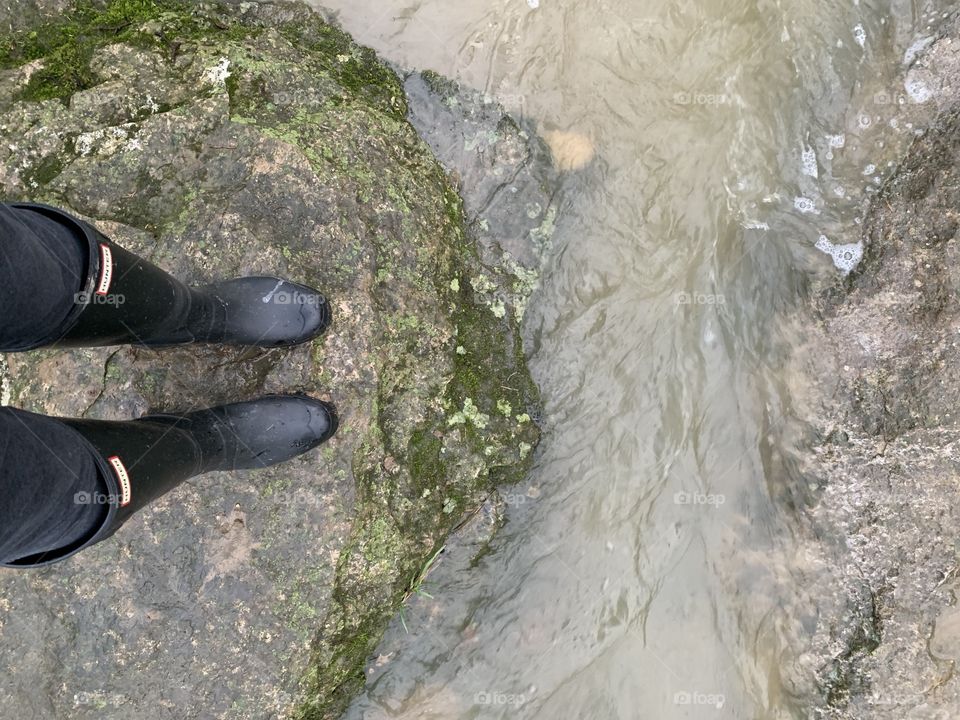 Black Rain Boots by the Creek