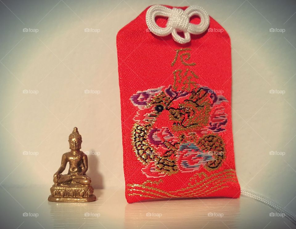 Buddah and a Red Fertility Blessing from a monk.