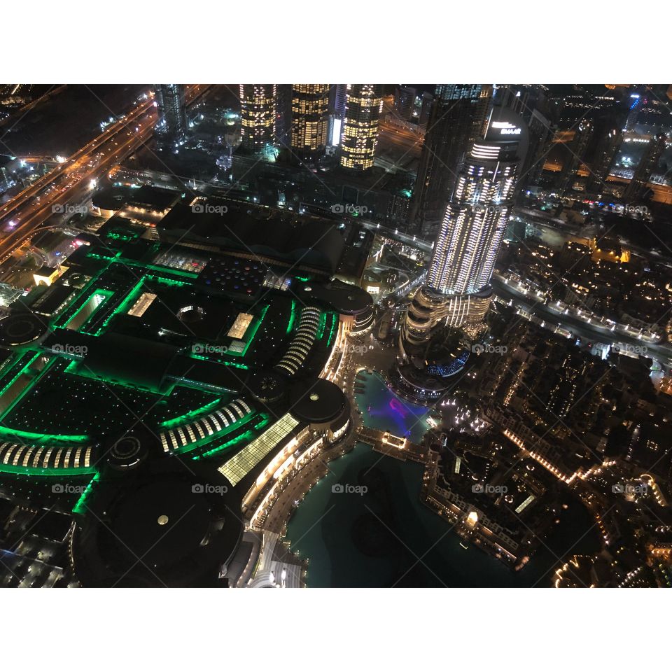 Stunning night time city scape. The view from the tallest sky scraper in the world. Dubai is truly stunning. 