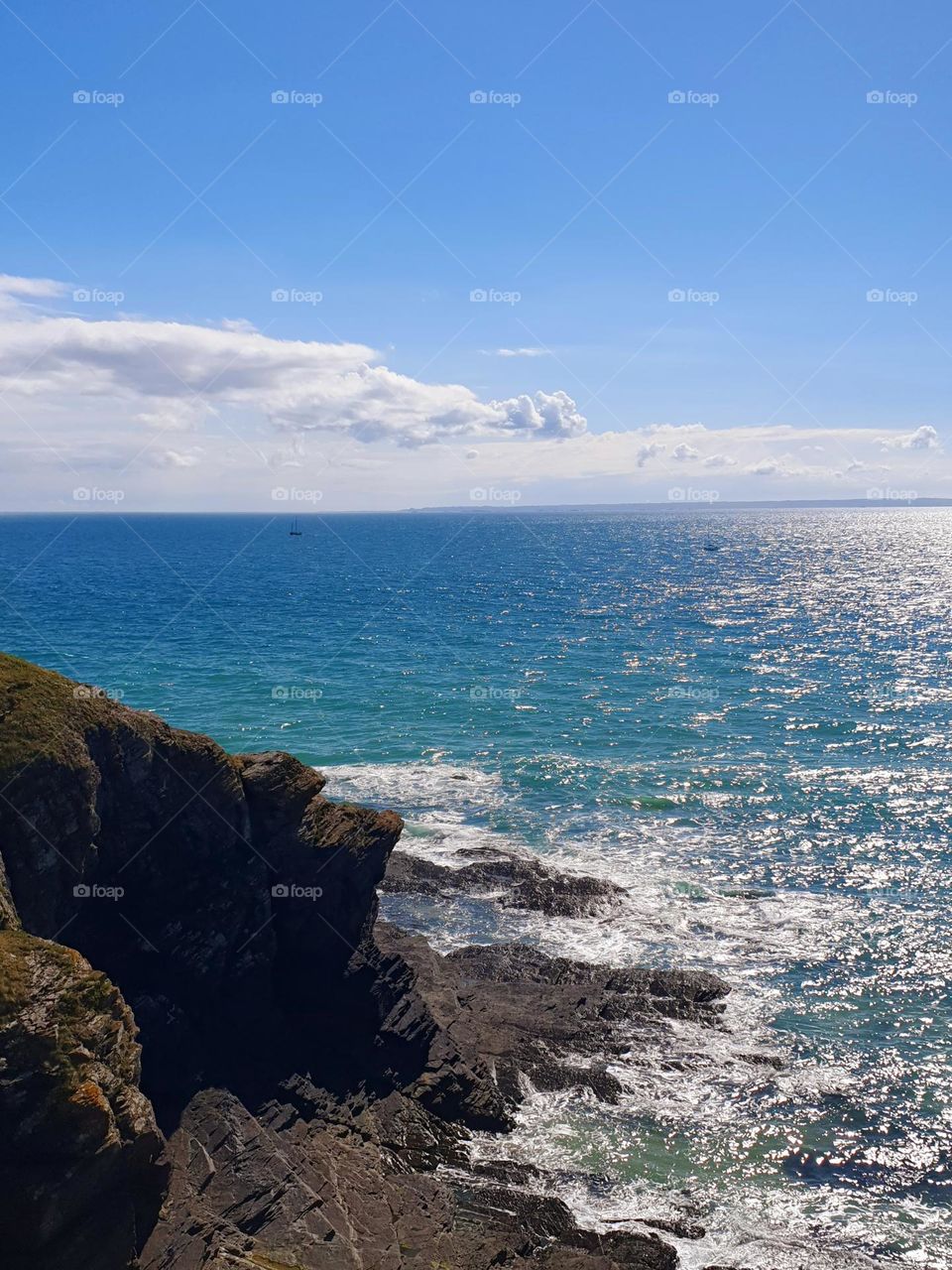 Channel sea waves along the Customs trail in Barneville Carteret