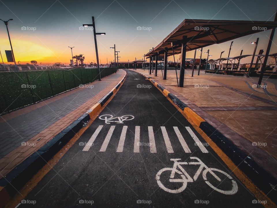 bikes road and sunset