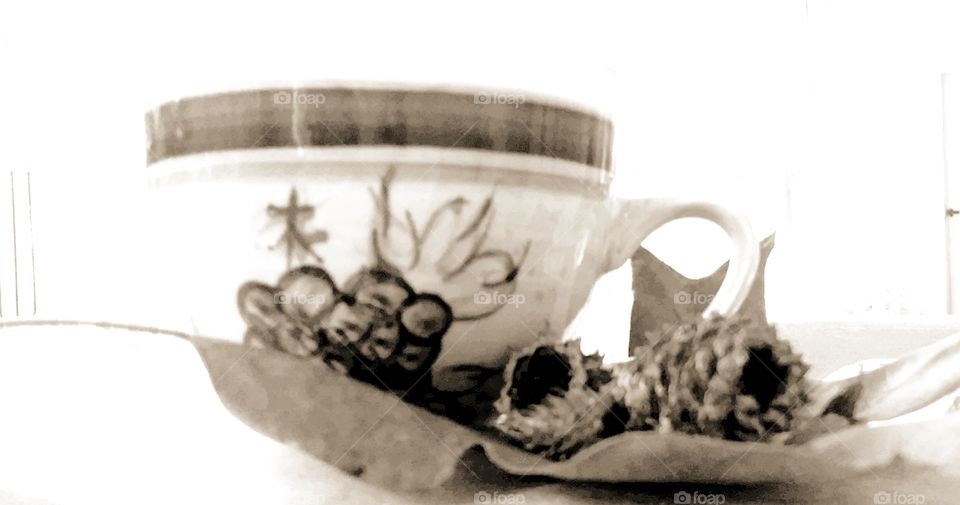 first signs of autumn,  leaves pine cones coffee, coffee cup, crisp, fall colors