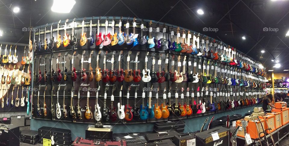 Electric guitars in a musical store 