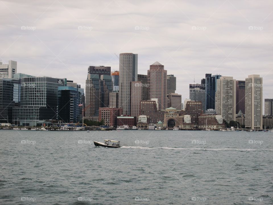 View of Boston skyline from ferry