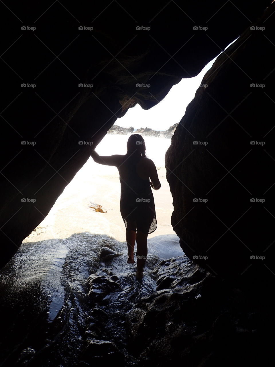 exiting a cave at Laguna beach