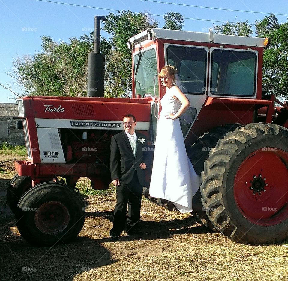 Tractor Wedding Photo