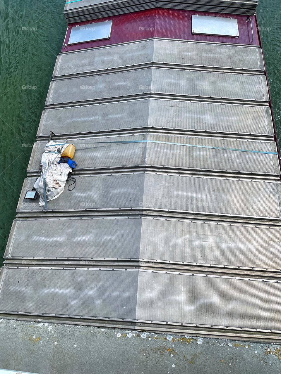 Top view of a cargo ship in the canal