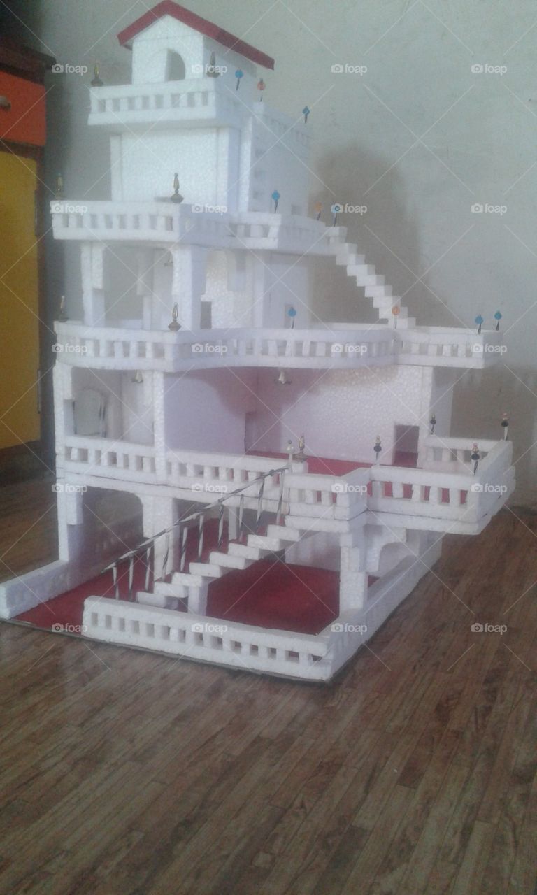 building model, bangla , craft, white color ,red color,