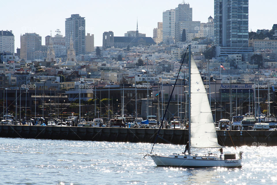 Cityscape with an yacht 