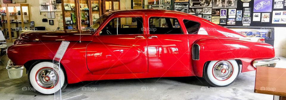 Classic car on display in a museum