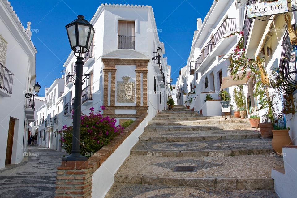 Breathtaking view of the white village called Frigiliana in Spain 