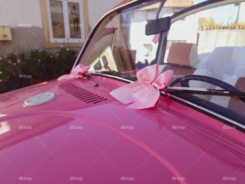 Pink car decorated for a weeding. Barbie Style