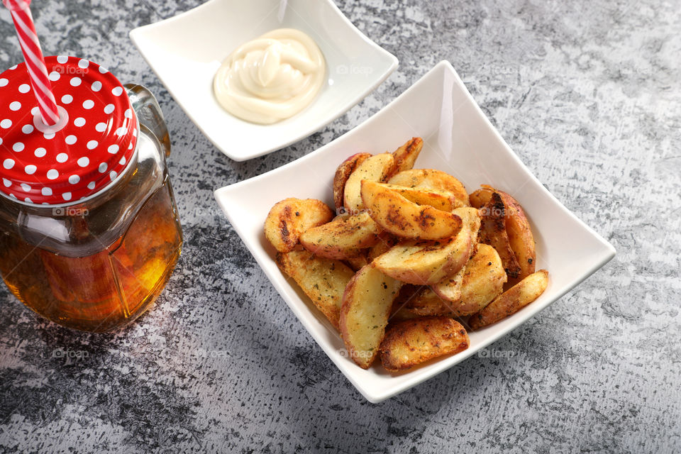 Potato Wedges with cold stick and white sauce Mayonnaise