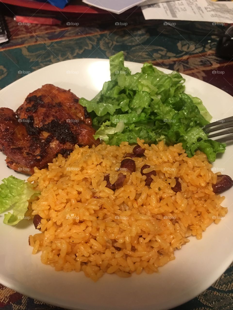 Yellow rice w/ chicken & salad