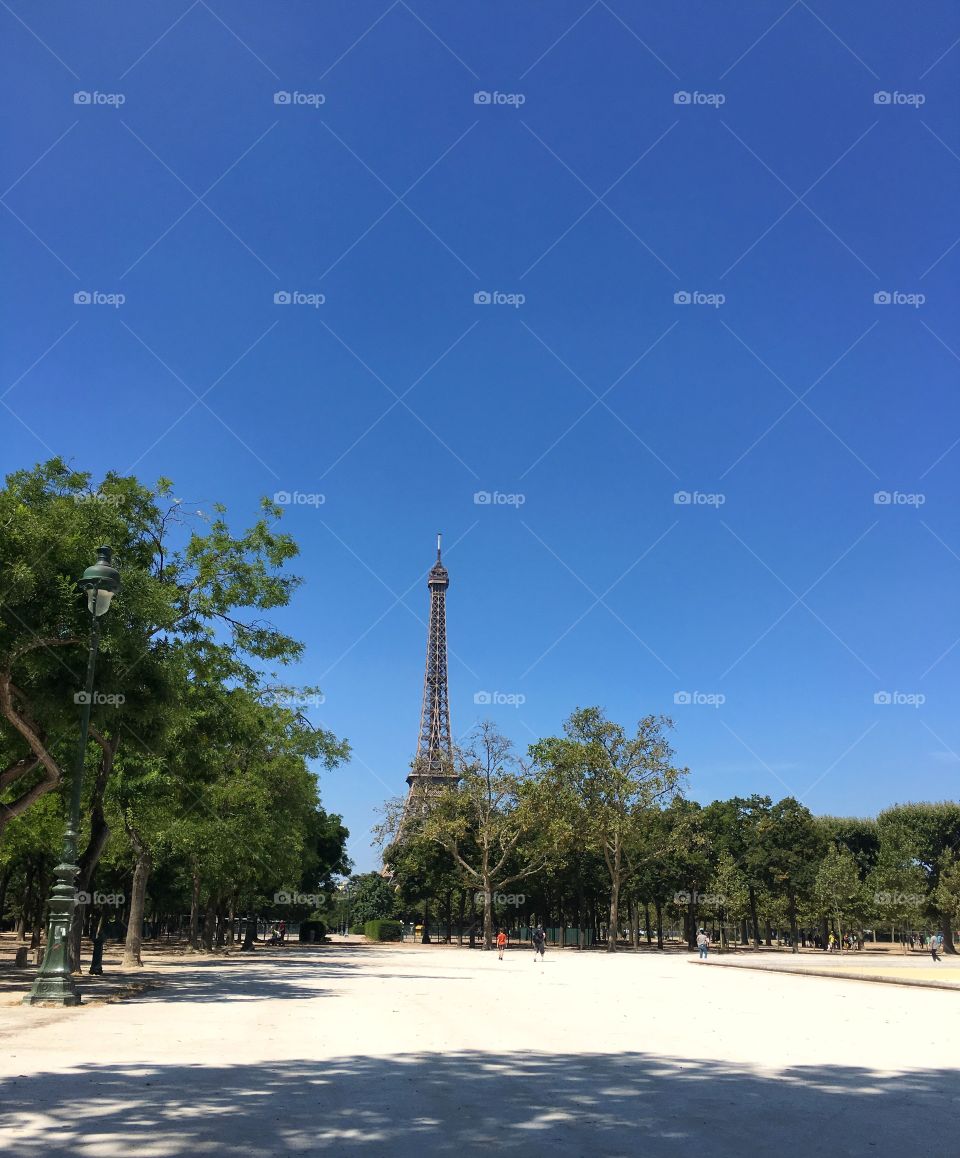 Summer view of the famous Eiffel Tower in Paris France