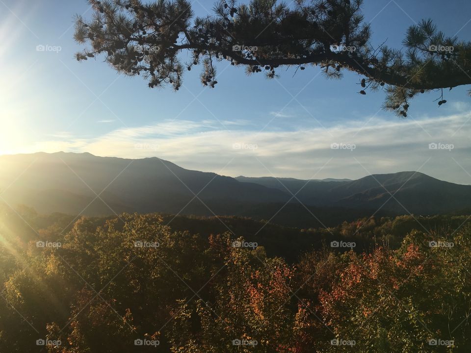 View of mountain range in autumn