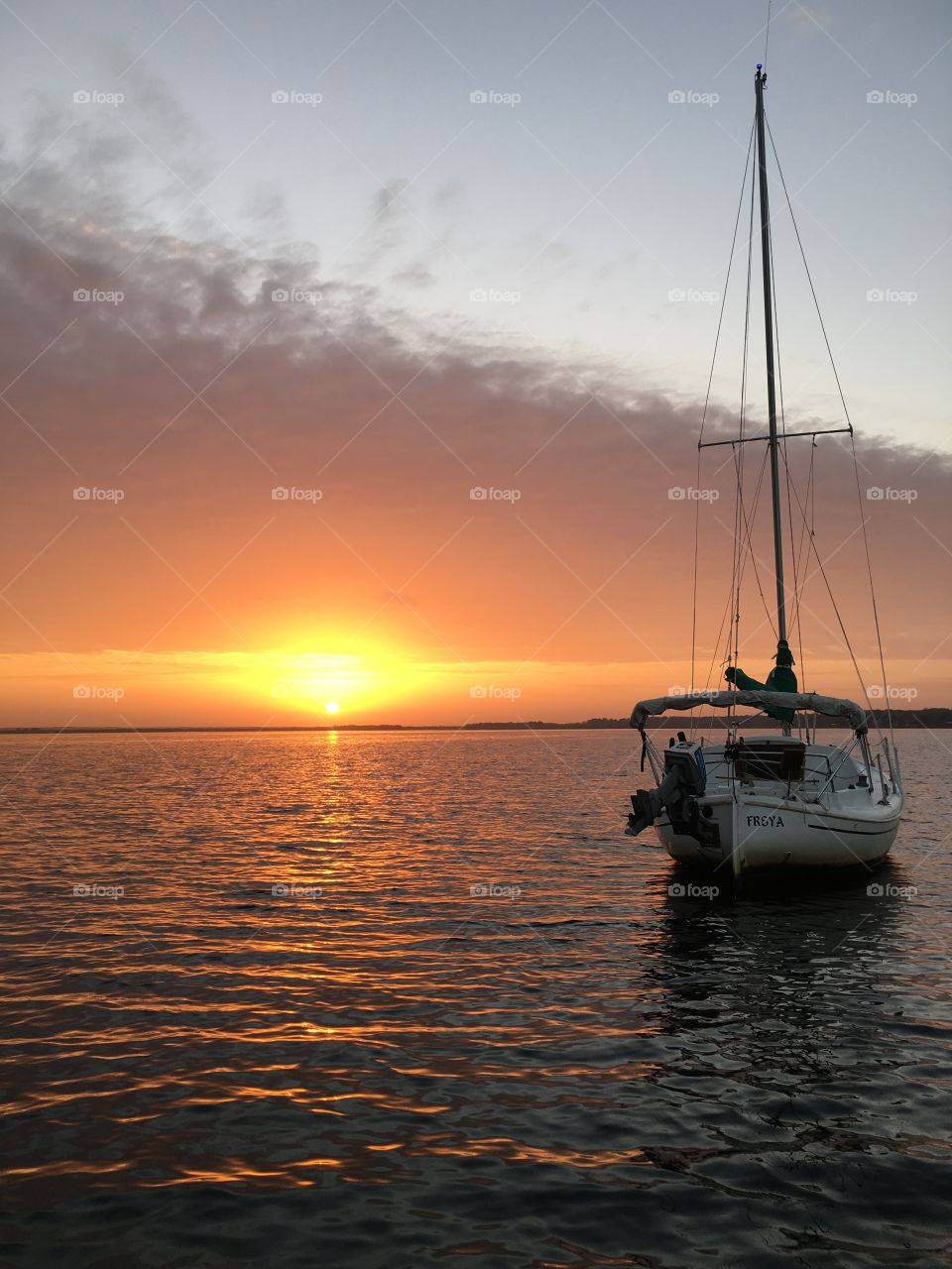 Sunset, Water, Sea, Ocean, Sailboat