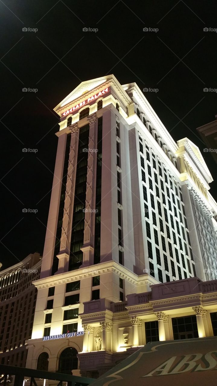 One Of Caesars Palace Towers At Night Here In Las Vegas
